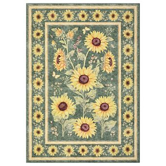 Sunflowers Area Rugs,Boho Floral Botanical Yellow Rug Soft Non-Slip Thin Carpet Modern Abstract Rugs