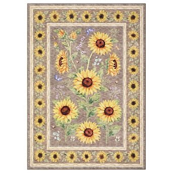 Sunflowers Area Rugs,Boho Floral Botanical Yellow Rug Soft Non-Slip Thin Carpet Modern Abstract Rugs
