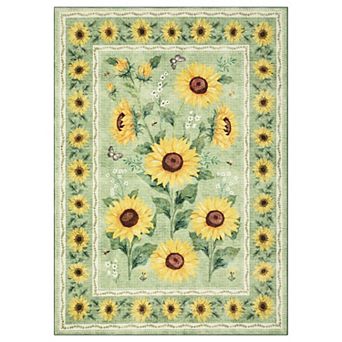 Sunflowers Area Rugs,Boho Floral Botanical Yellow Rug Soft Non-Slip Thin Carpet Modern Abstract Rugs
