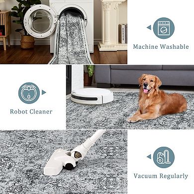 ANIXOL Vintage Washable Floral Area Rug