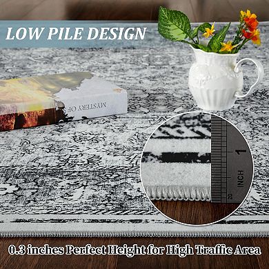 ANIXOL Vintage Washable Floral Area Rug