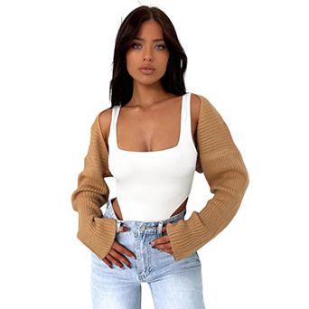 Womens Cropped Cardigans Bolero Shrug Sweater Long Sleeve Knit Bat Cardigan