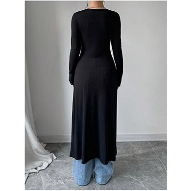 Women's V Neck Button Down Long Cardigan Long Sleeve Ribbed Knit Slit Sweater Casual Going Out Tops