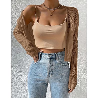 Women's Scoop Neck Long Sleeve Button Front Cropped Cardigan Knit Sweater