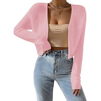 Women's Scoop Neck Long Sleeve Button Front Cropped Cardigan Knit Sweater