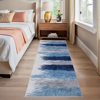 Distressed Washable Rug, Soft Low-Pile with Rubber Backing for Bedroom Living Room Office