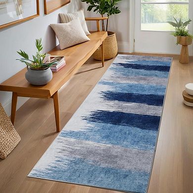 Distressed Washable Rug, Soft Low-Pile with Rubber Backing for Bedroom Living Room Office