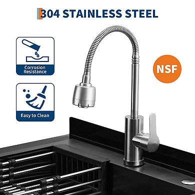 NSF Stainless Steel Utility Sink, Single Bowl w/Hot/Cold Faucet, Shelf, S-Hooks & Drain Basket