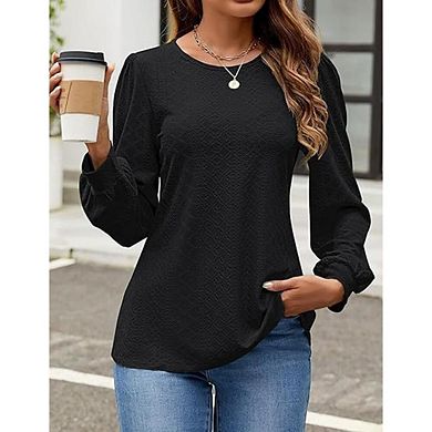 Long Sleeve Textured Tops for Womens Crew Neck Spring Shirts Casual Loose Fall Blouses Clothes