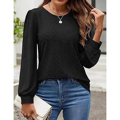 Long Sleeve Textured Tops for Womens Crew Neck Spring Shirts Casual Loose Fall Blouses Clothes