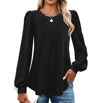 Long Sleeve Textured Tops for Womens Crew Neck Spring Shirts Casual Loose Fall Blouses Clothes