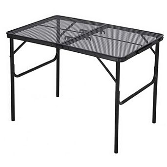 Folding Grill Table, Portable Camping Table with Mesh Desktop, Metal Grill Table