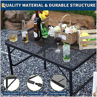 Folding Grill Table, Portable Camping Table with Mesh Desktop, Metal Grill Table