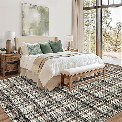 ANIXOL Washable Non-Slip Tartan Area Rug