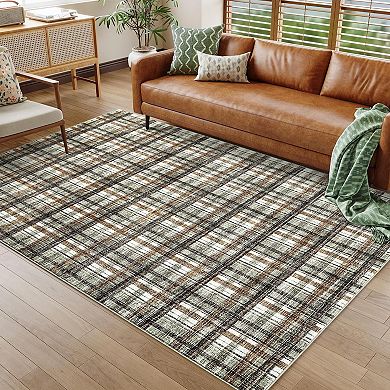 ANIXOL Washable Non-Slip Tartan Area Rug