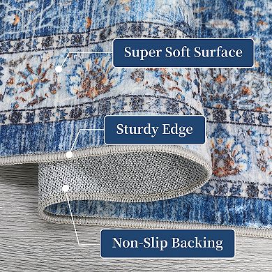 Area Rug Large Washable Floor Carpet Soft Thin Rug, Low Pile Non Shedding Rug, Vintage Carpet