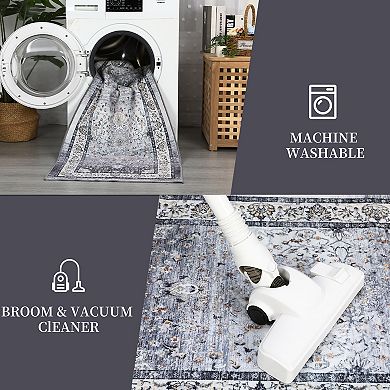 Area Rug Large Washable Floor Carpet Soft Thin Rug, Low Pile Non Shedding Rug, Vintage Carpet