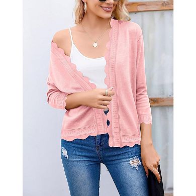 Women's 3/4 Sleeve Cropped Cardigan Sweater Spring Open Front Knit Shrug