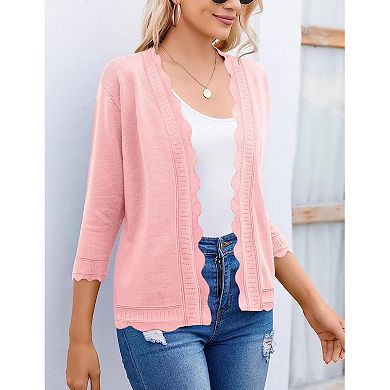 Women's 3/4 Sleeve Cropped Cardigan Sweater Spring Open Front Knit Shrug