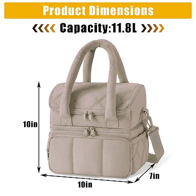 Double Decker Lunch Bag, Insulated Lunch Bag for Work, Leakproof Waterproof, Zipper Closure