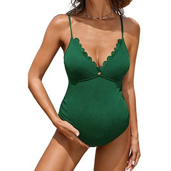 Maternity 1 pc Swimsuit V Neck Adjustable Spaghetti Strap Bathing Suit for Pregnancy