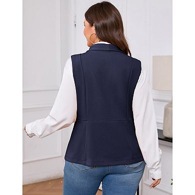 Plus Size Suit Vest Top for Women Sleeveless Business Button Down Blazer