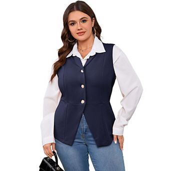 Plus Size Suit Vest Top for Women Sleeveless Business Button Down Blazer