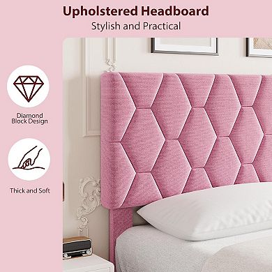 Heavy-Duty Bed Frame with Upholstered Headboard, No Box Spring Needed/Easy Assembly/Noise Free