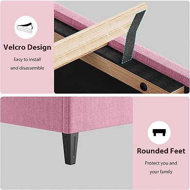 Heavy-Duty Bed Frame with Upholstered Headboard, No Box Spring Needed/Easy Assembly/Noise Free