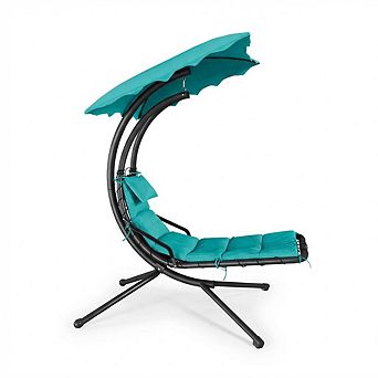 Curved Hanging Chaise Lounge Swing Chair with Umbrella, Steel Hammock Lounger for Outdoor