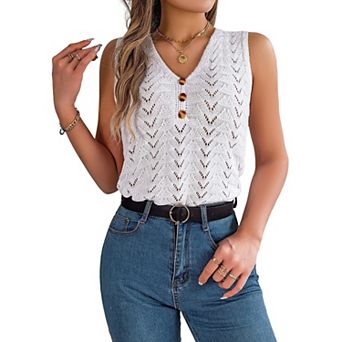 Women's V Neck Knit Tank Tops Casual Sleeveless Shirts Sweater Vest