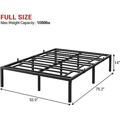 14 Inch Full Size Metal Bed Frame with Storage - 1000lbs Heavy Duty, No Box Spring, Anti-Slip