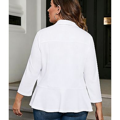 Women Plus Size Casual Blazer Open Front Long Sleeve Work Office Cardigan Jackets