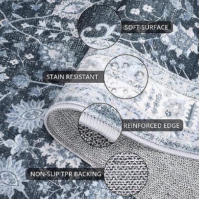 ANIXOL Vintage Floral Washable Area Rug