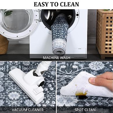 ANIXOL Vintage Floral Washable Area Rug