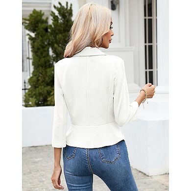 Women's Blazer 3/4 Sleeve Ruffle Hem Slim Jacket Casual Fitted Elegant Suit Jackets with Button