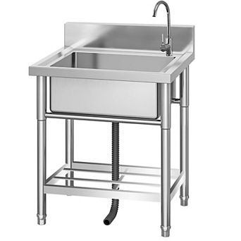 NSF Stainless Steel Utility Sink, 24" x 20" Freestanding Single Bowl Commercial Sink w/Faucet