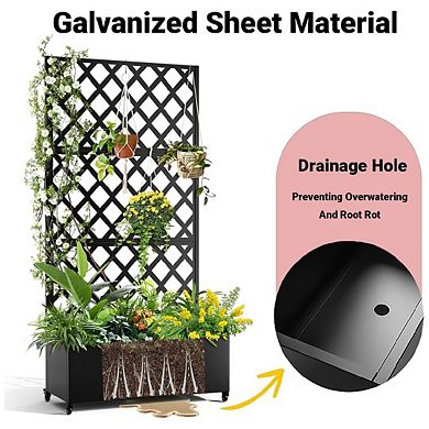 Raised Metal Garden Bed with Trellis and Wheels