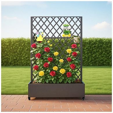 Raised Metal Garden Bed with Trellis and Wheels