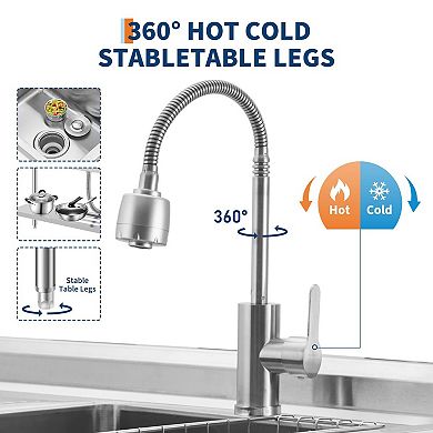 Freestanding Utility Sink with Workbench, 39.5" Stainless Steel Single Bowl w/Hot/Cold Faucet