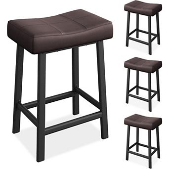 Counter Height Bar Stools Set of 4,Upholstered Bar Stools with Leather Saddle Seats