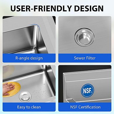 NSF Stainless Steel Utility Sink, Freestanding Single Bowl w/Hot/Cold Faucet & Storage Shelf, 24"