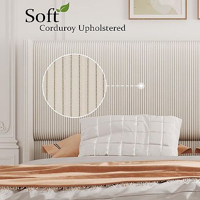 Bed Frame, Corduroy Upholstered with Wingback Headboard, No Box Spring Needed