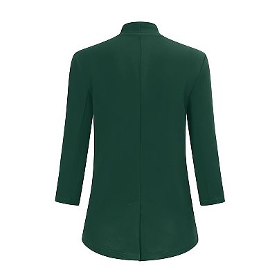 Women's Collarless Blazer 3/4 Sleeve Split Back Jacket Buttonless Office Casual Coat