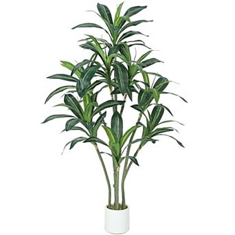 Artificial Dracaena Tree Fake Plant, Faux Tropical Yucca Floor Plant Tree in Pot for Home Decor