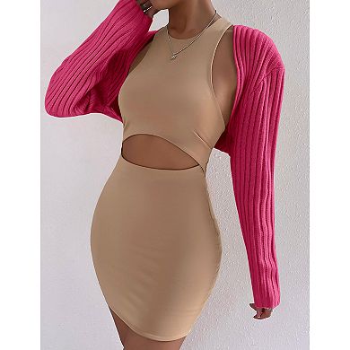 Womens Open Front Lightweight Long Sleeve Crop Bolero Cardigan Sweater Shrug