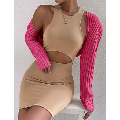 Womens Open Front Lightweight Long Sleeve Crop Bolero Cardigan Sweater Shrug