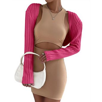 Womens Open Front Lightweight Long Sleeve Crop Bolero Cardigan Sweater Shrug