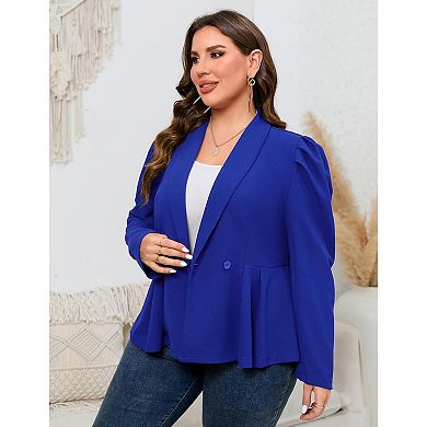 Womens Plus Size Blazer Casual Business Knit Blazer Long Puff Sleeve Lapel Suit Jackets