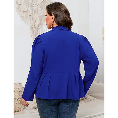 Womens Plus Size Blazer Casual Business Knit Blazer Long Puff Sleeve Lapel Suit Jackets